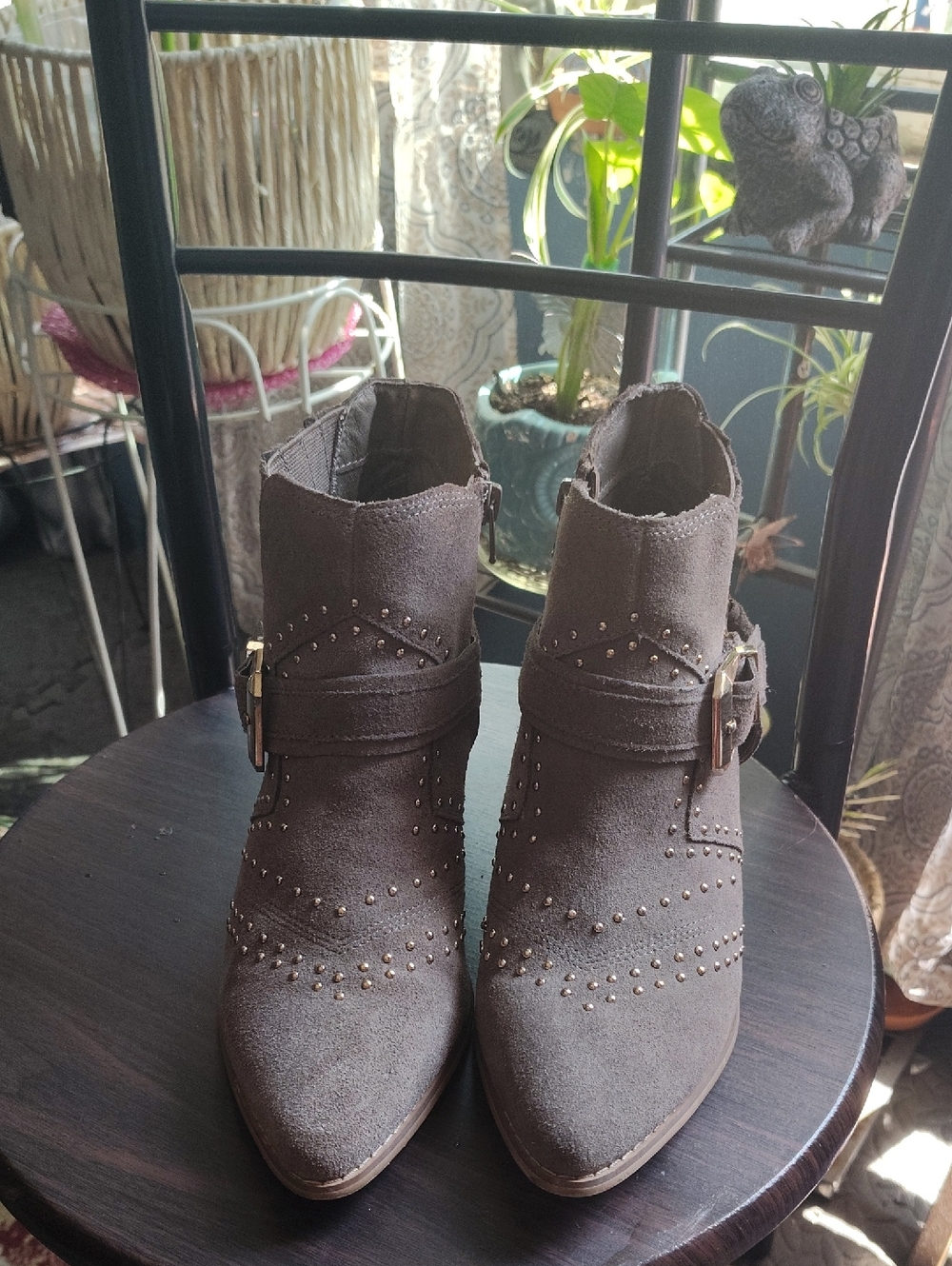 Aldo Taupe Suede Studded Ankle Booties with Side Buckle